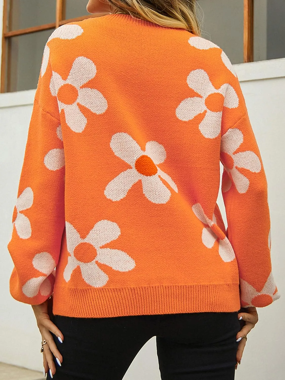 ECOWISH Women's Sweater 2024 Fall - Long Sleeve Crewneck Tops Knit Oversized Pullover Casual Print Jumper