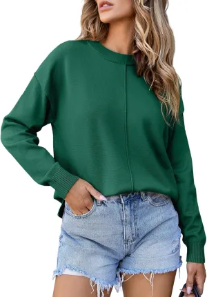 EVALESS Womens Fall Sweaters 2024 Fashion Crewneck Long Sleeve Pleated Knitted Casual Pullover Tops