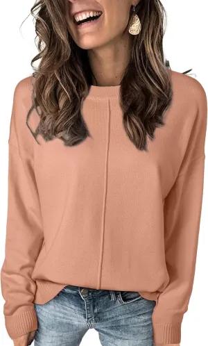 EVALESS Womens Fall Sweaters 2024 Fashion Crewneck Long Sleeve Pleated Knitted Casual Pullover Tops
