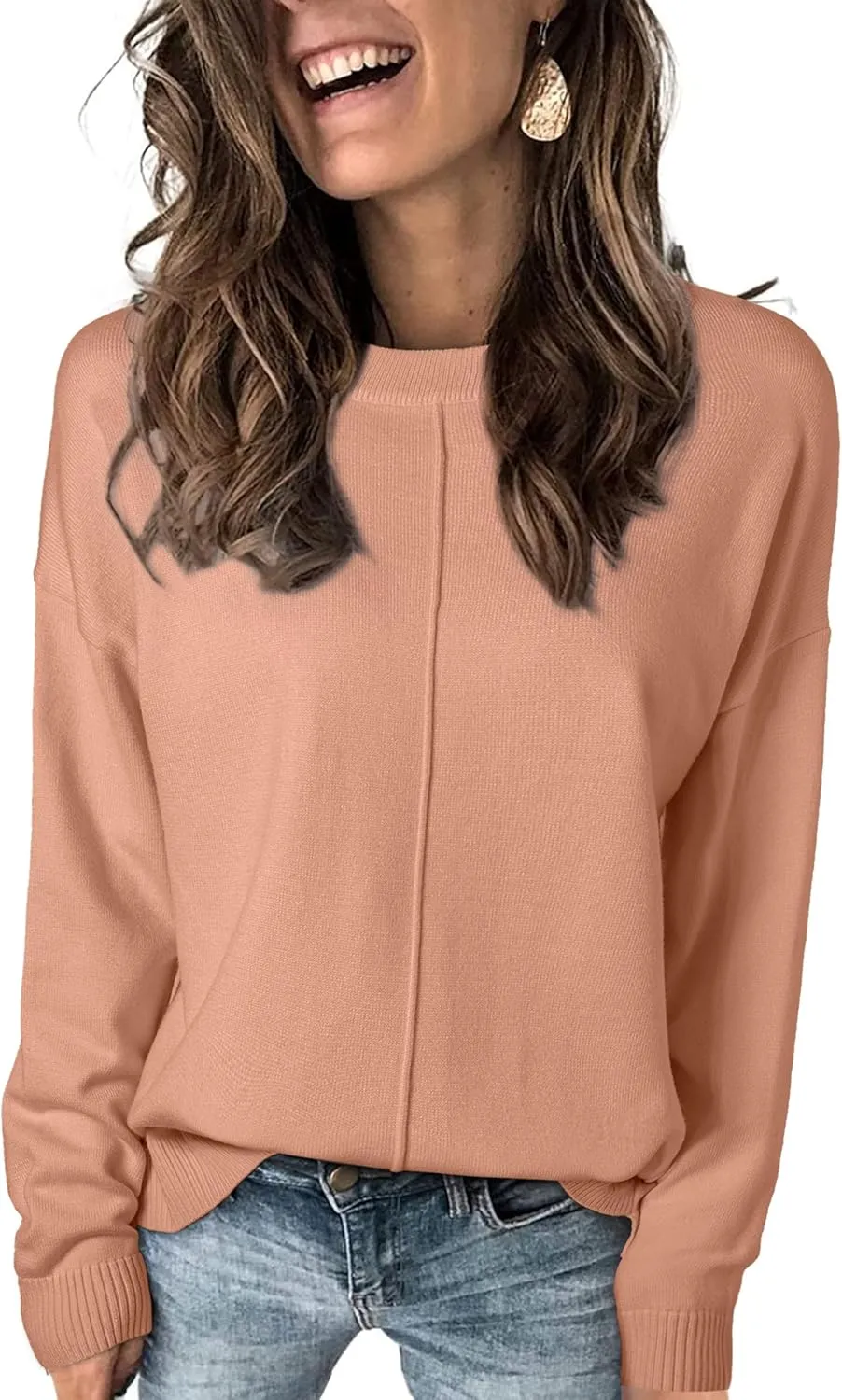 EVALESS Womens Fall Sweaters 2024 Fashion Crewneck Long Sleeve Pleated Knitted Casual Pullover Tops