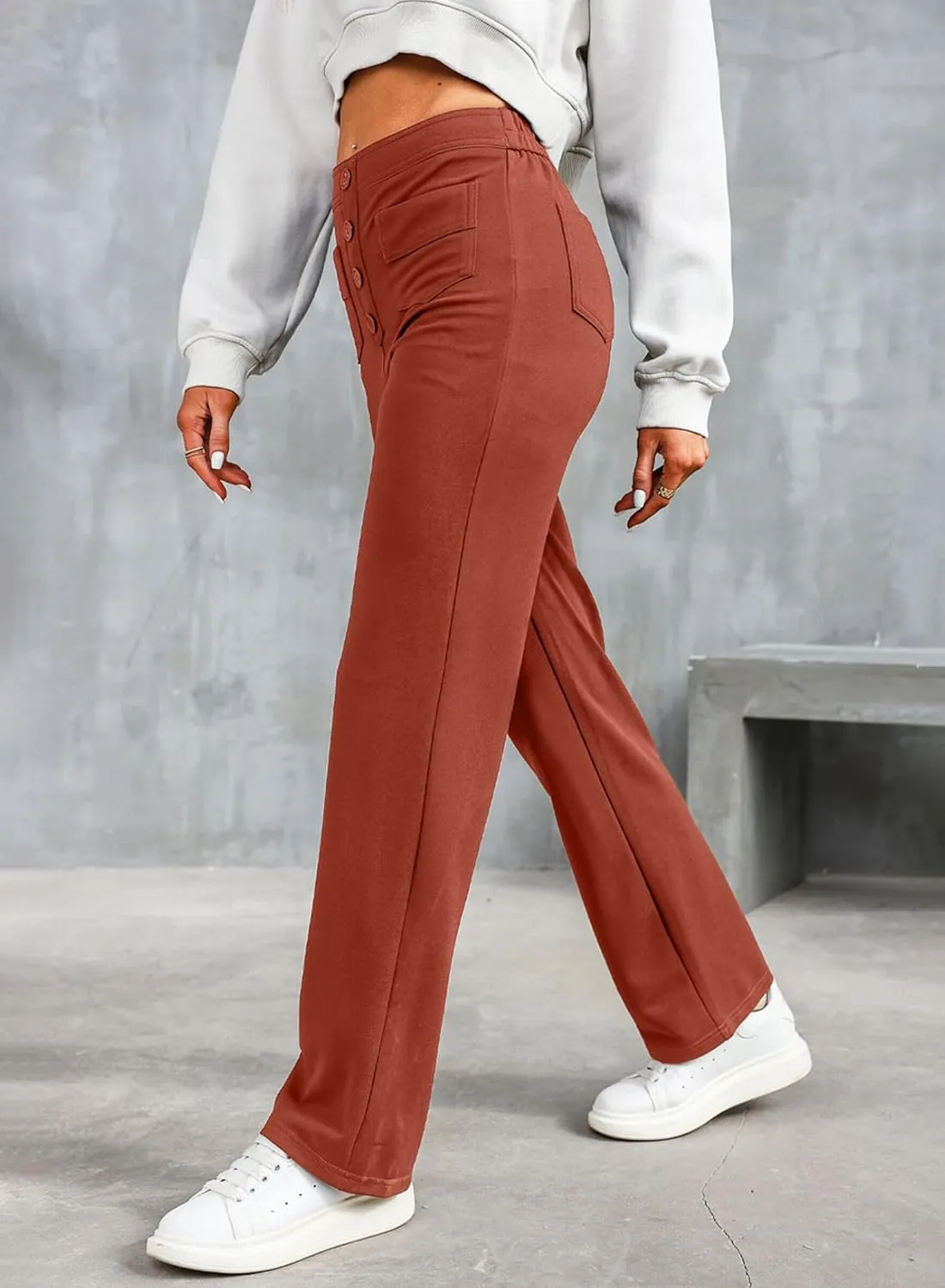 EVALESS Women's Spring 2025 Dress Pants High Waist Straight Leg Pants Button Down Bottoms Work Pants Trousers with Pockets