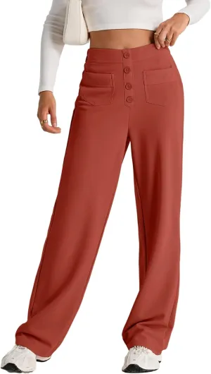 EVALESS Women's Spring 2025 Dress Pants High Waist Straight Leg Pants Button Down Bottoms Work Pants Trousers with Pockets
