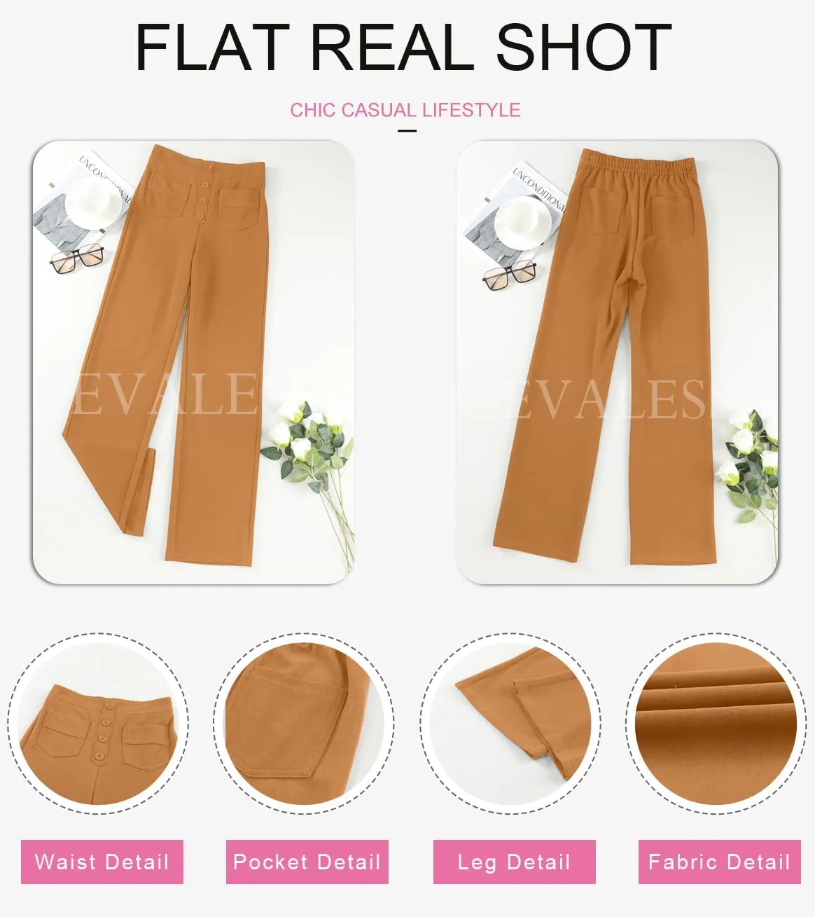 EVALESS Women's Spring 2025 Dress Pants High Waist Straight Leg Pants Button Down Bottoms Work Pants Trousers with Pockets