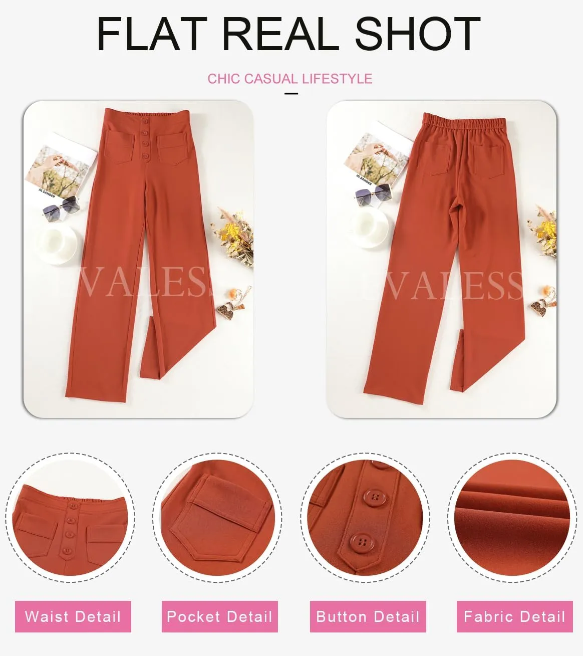 EVALESS Women's Spring 2025 Dress Pants High Waist Straight Leg Pants Button Down Bottoms Work Pants Trousers with Pockets