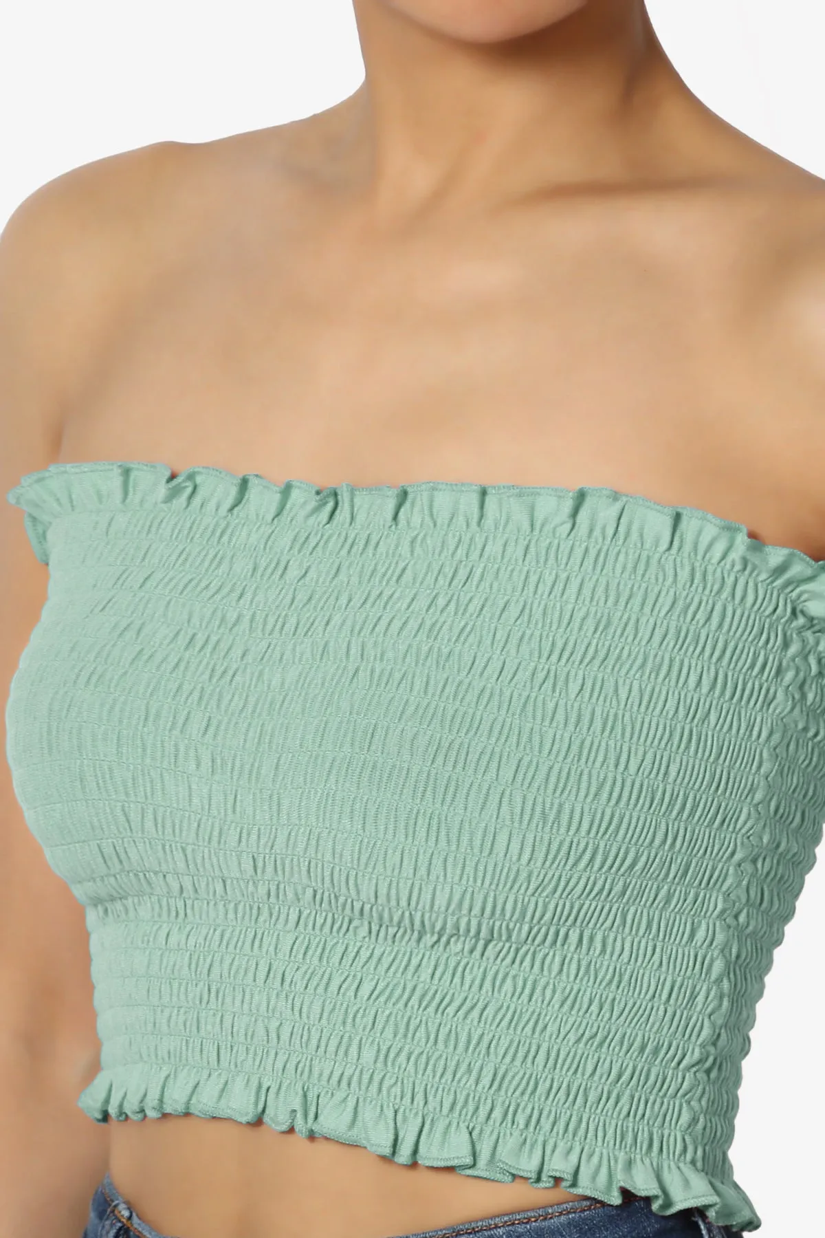 Faleece Frill Smocked Crop Tube Top PLUS