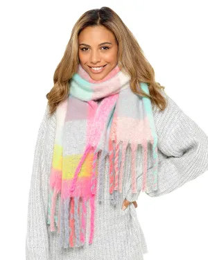 Foxbury Womens Bright Rainbow Check Chunky Knit Scarf