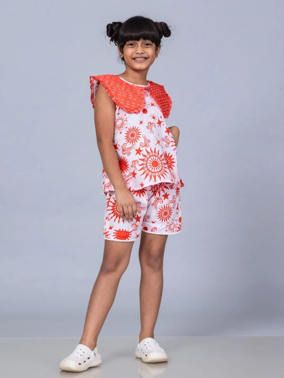 Girls Cotton Top & Shorts Coord Set| Celestial Sun