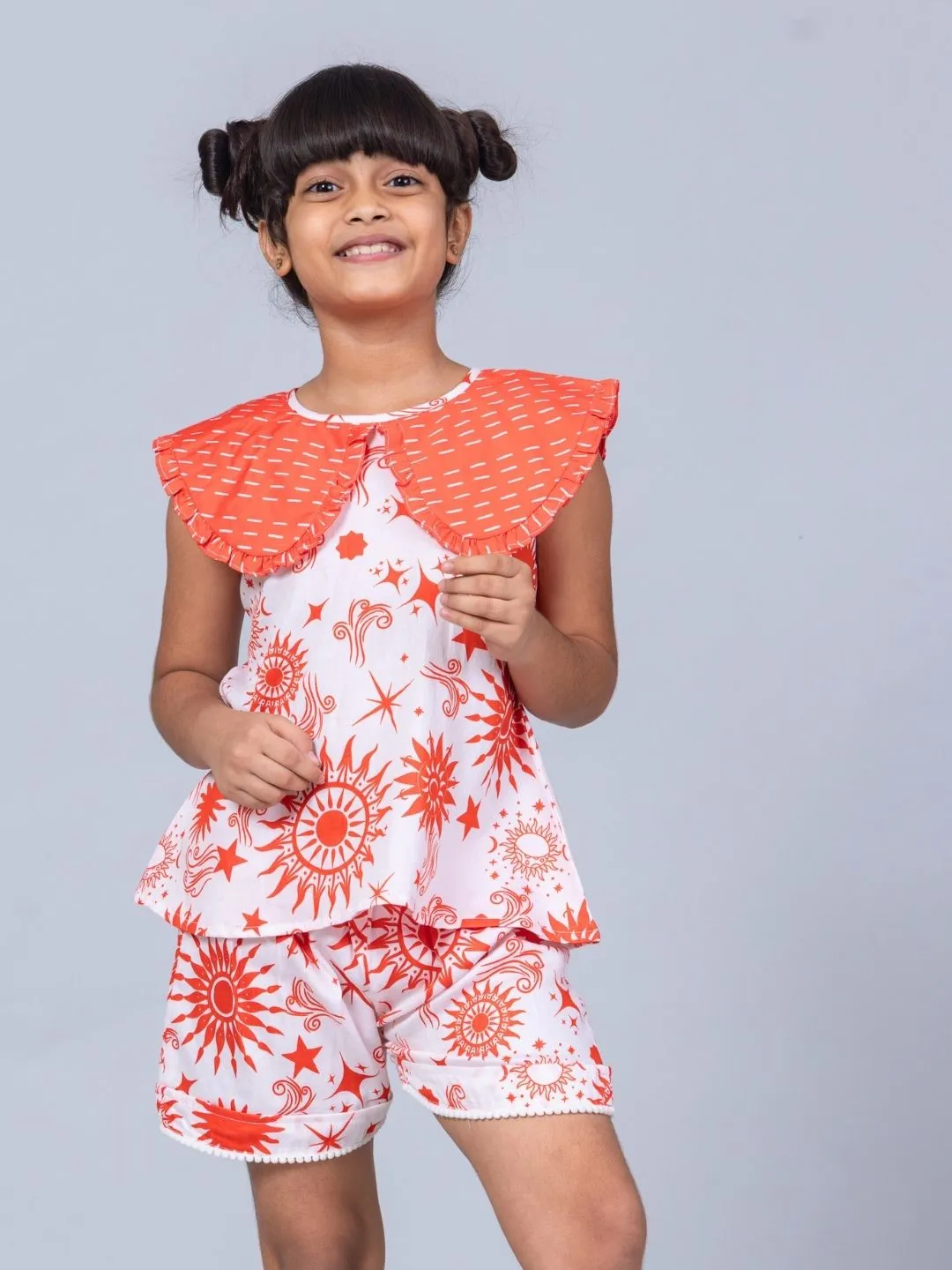 Girls Cotton Top & Shorts Coord Set| Celestial Sun