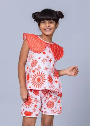 Girls Cotton Top & Shorts Coord Set| Celestial Sun