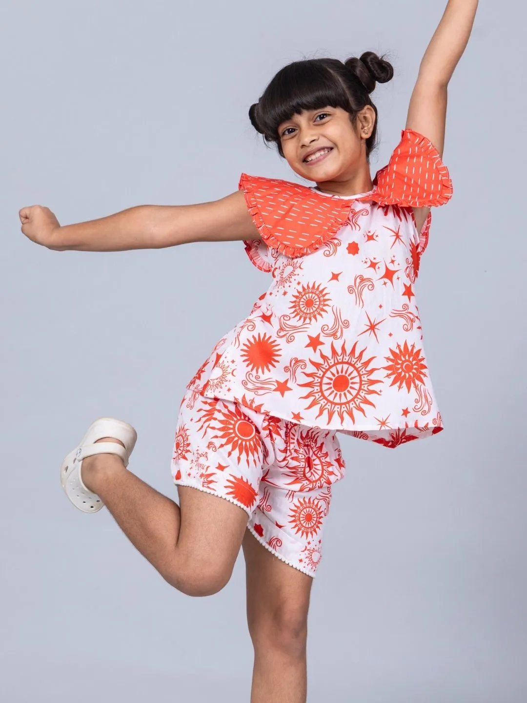 Girls Cotton Top & Shorts Coord Set| Celestial Sun