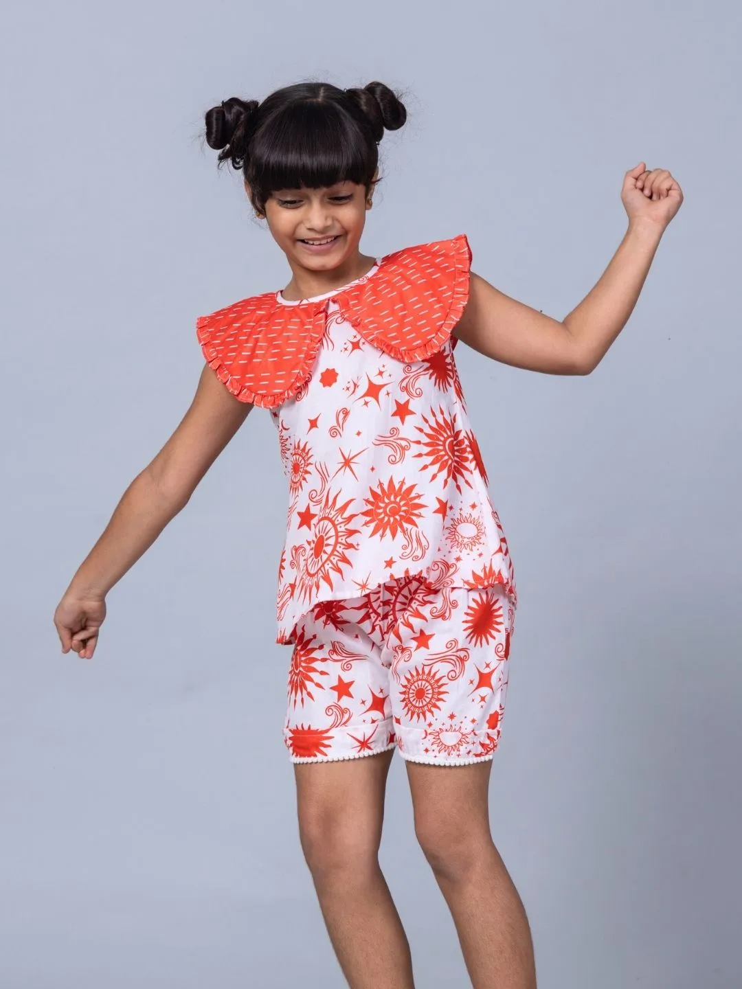 Girls Cotton Top & Shorts Coord Set| Celestial Sun