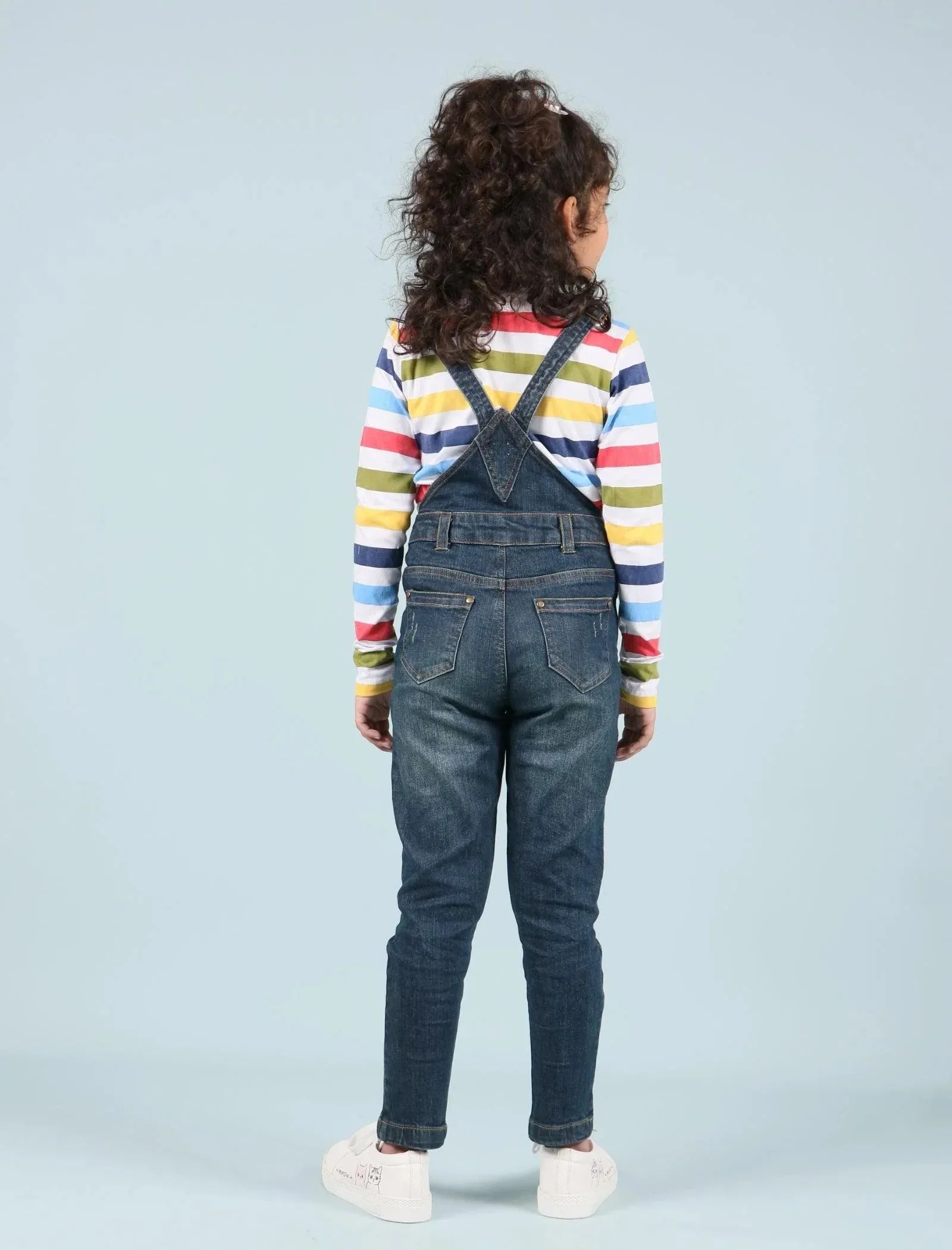 Girls Denim Dungaree for Kids with Full Sleeves T'shirt Combo Set