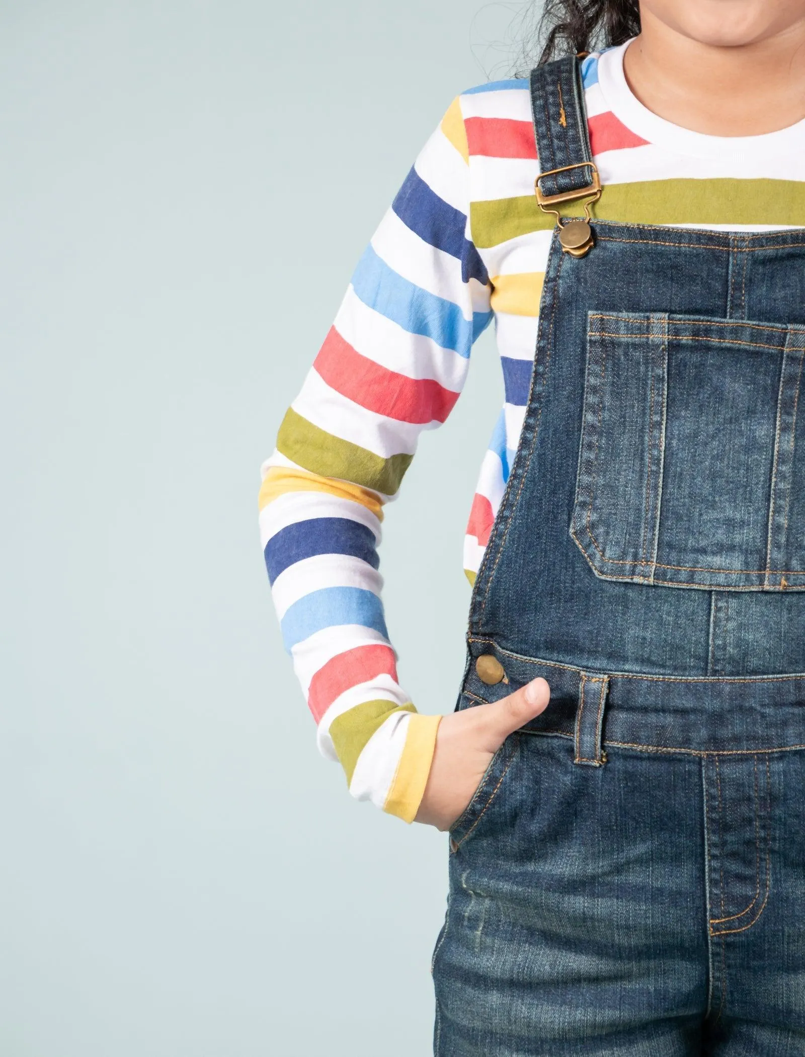 Girls Denim Dungaree for Kids with Full Sleeves T'shirt Combo Set