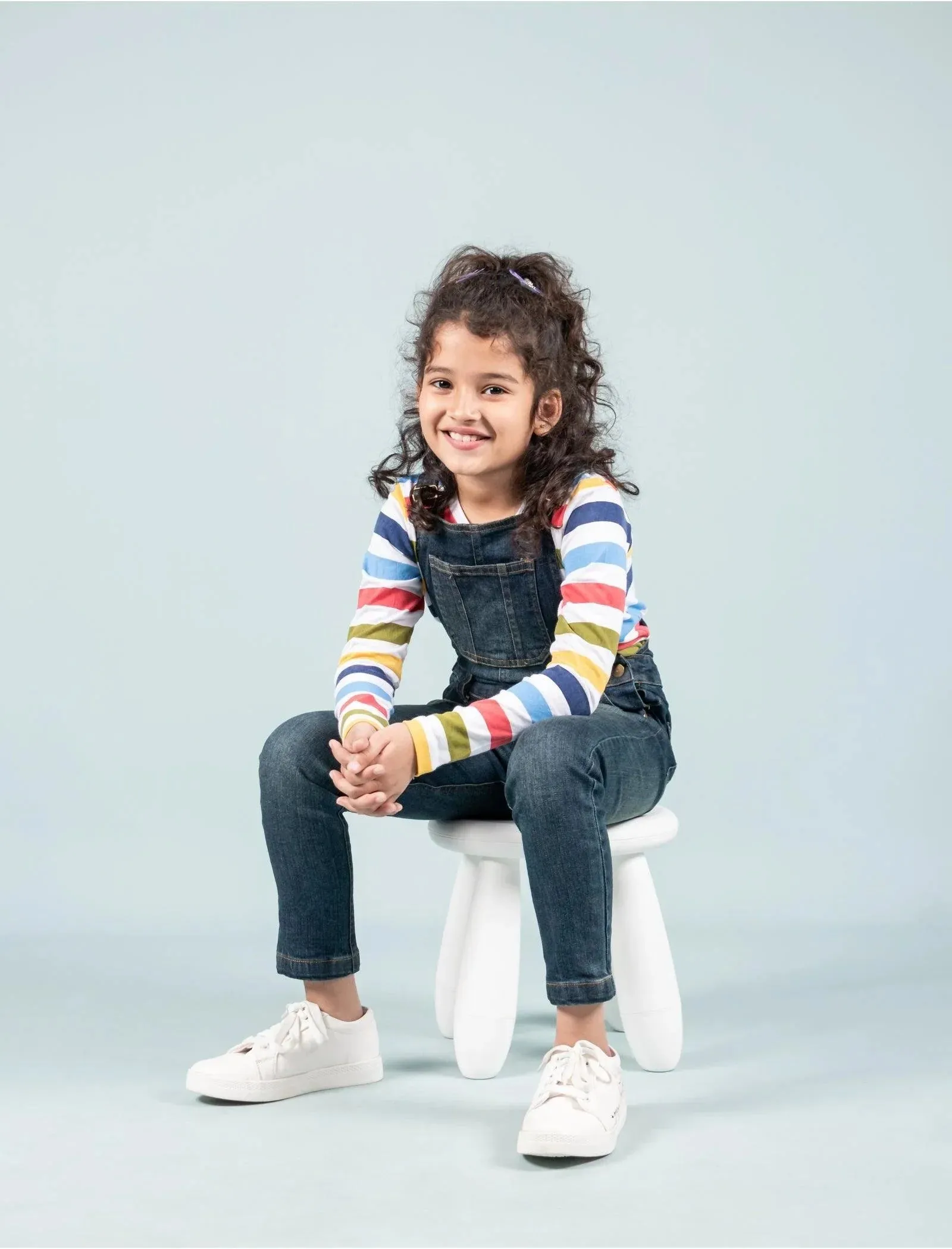 Girls Denim Dungaree for Kids with Full Sleeves T'shirt Combo Set