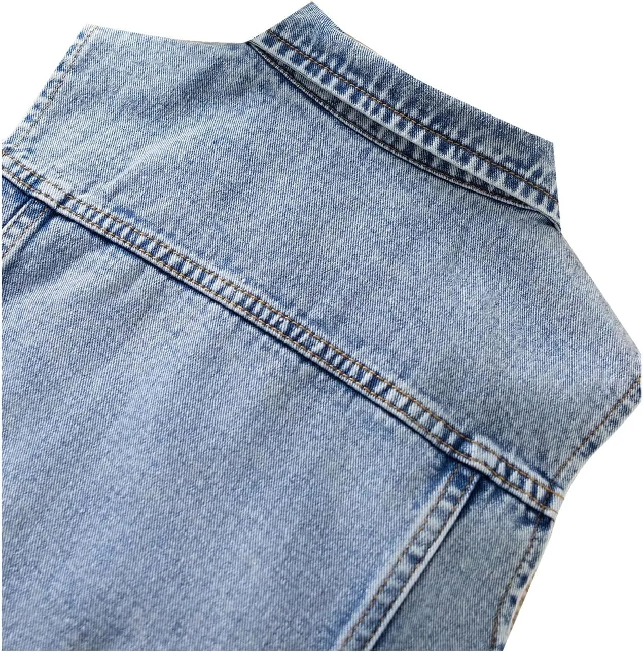 Girl's Denim Jacket Vest Collar Neck Button Front Sleeveless Jean Jacket Outerwear with Pockets Summer Jacket