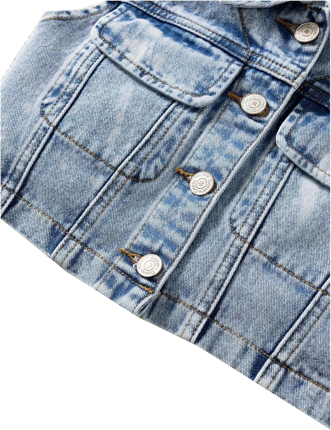 Girl's Denim Jacket Vest Collar Neck Button Front Sleeveless Jean Jacket Outerwear with Pockets Summer Jacket