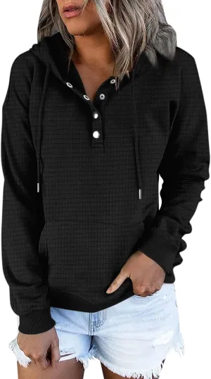 GOFULY Button Down Shirts For Women Fall Loose Oversized Hoodie Long Sleeve Drawstring Pockets Clothes Winter Solid Outfits