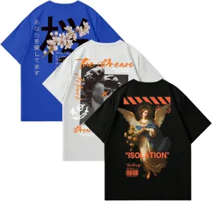 GORGLITTER Men's 3 Pack Vintage Graphic Tee Shirt Short Sleeve Crew Neck Casual Streetwear T-Shirts