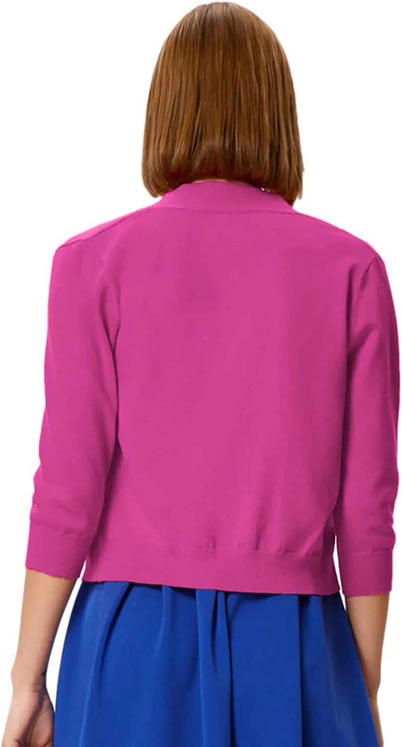 GRACE KARIN Women's 3/4 Sleeve Knit Cropped Cardigan Sweaters Open Front Bolero Shrugs Coat Tops S-3XL