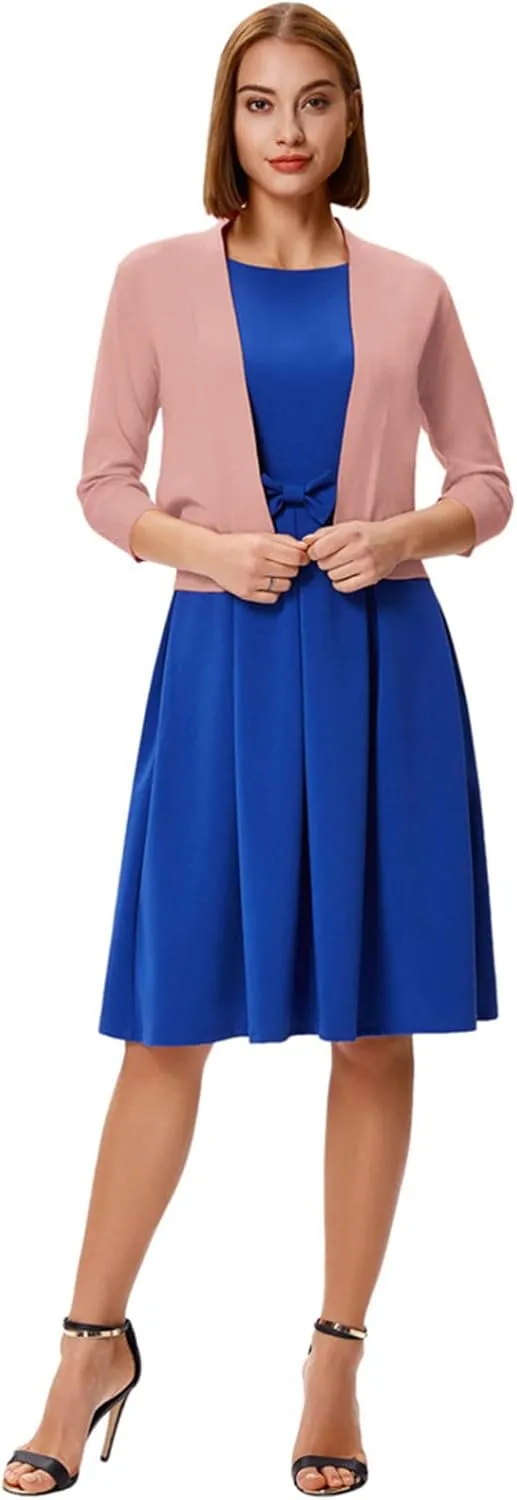 GRACE KARIN Women's 3/4 Sleeve Knit Cropped Cardigan Sweaters Open Front Bolero Shrugs Coat Tops S-3XL
