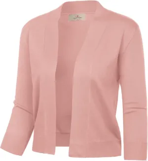 GRACE KARIN Women's 3/4 Sleeve Knit Cropped Cardigan Sweaters Open Front Bolero Shrugs Coat Tops S-3XL