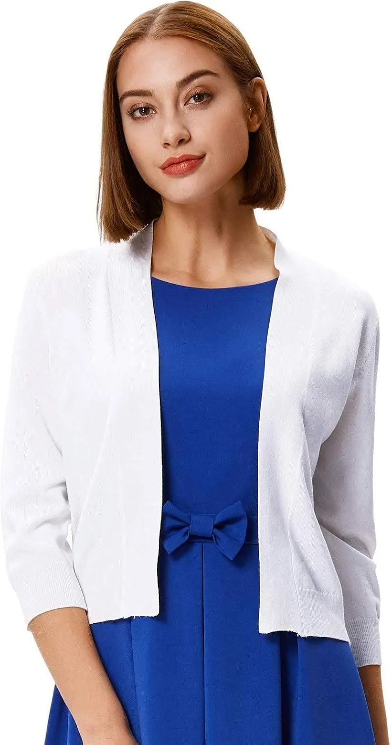 GRACE KARIN Women's 3/4 Sleeve Knit Cropped Cardigan Sweaters Open Front Bolero Shrugs Coat Tops S-3XL