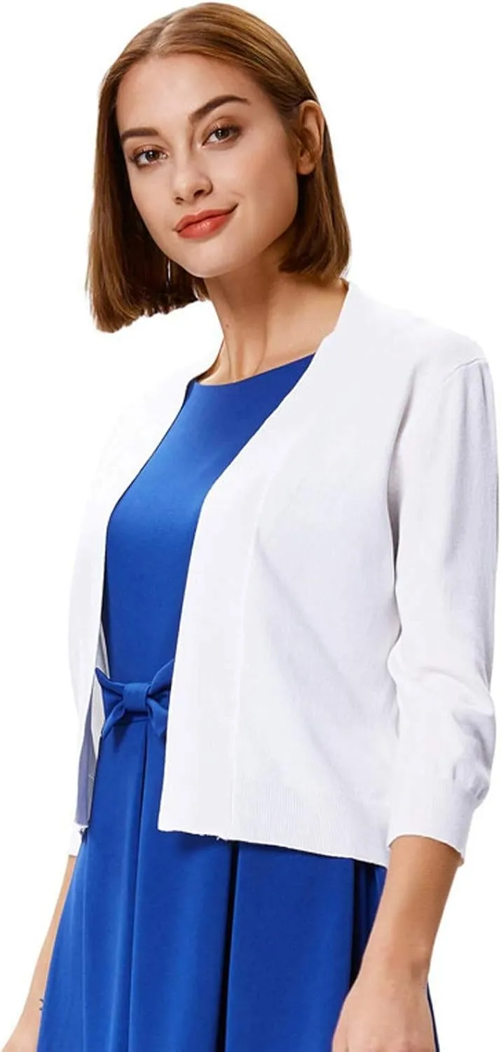 GRACE KARIN Women's 3/4 Sleeve Knit Cropped Cardigan Sweaters Open Front Bolero Shrugs Coat Tops S-3XL