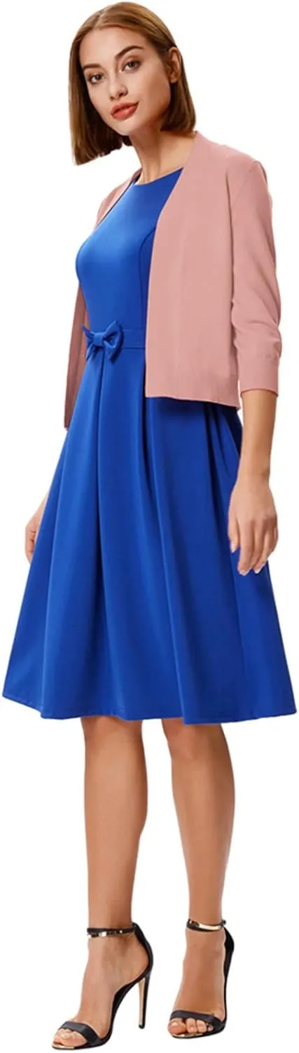GRACE KARIN Women's 3/4 Sleeve Knit Cropped Cardigan Sweaters Open Front Bolero Shrugs Coat Tops S-3XL