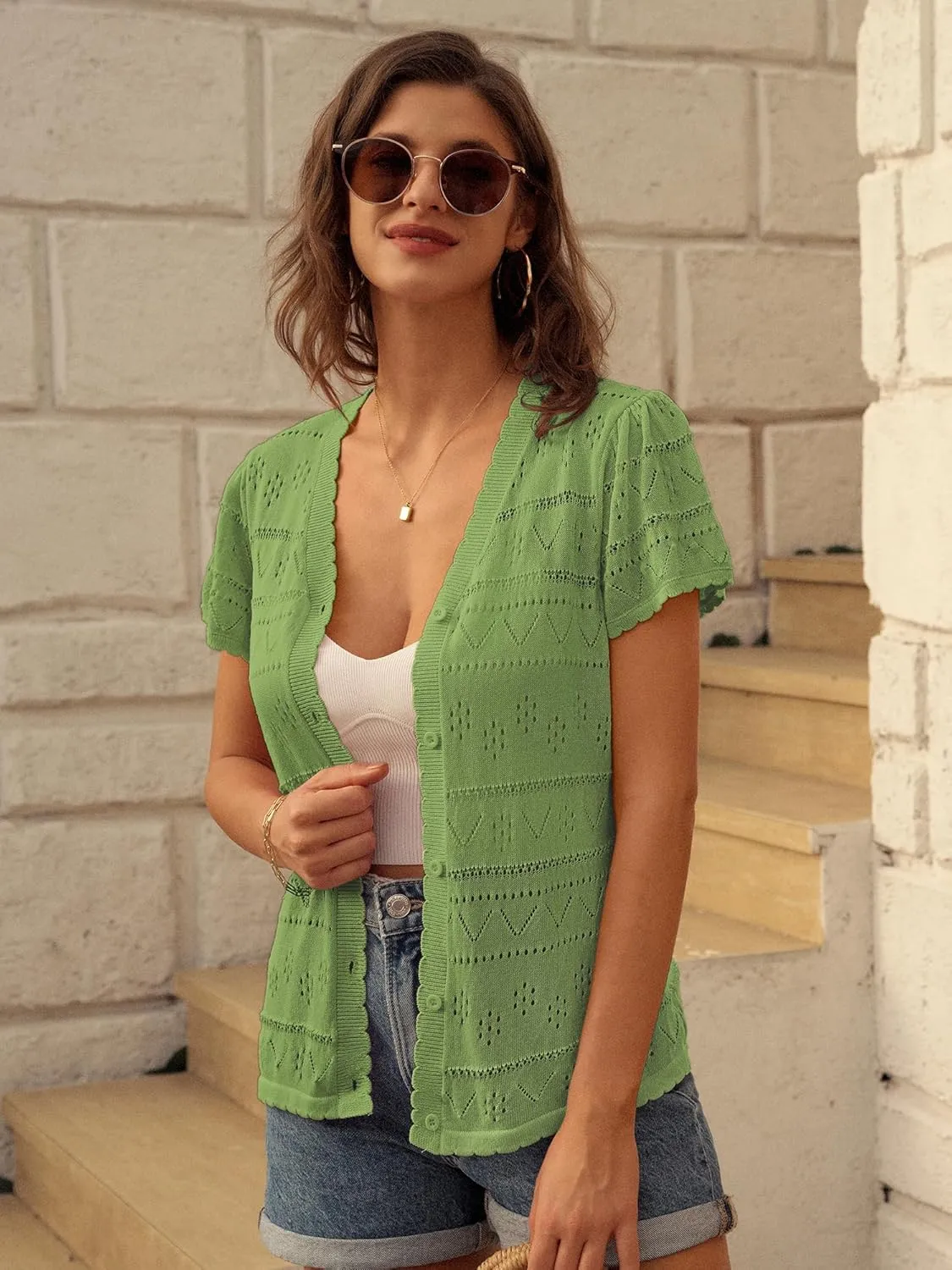 GRACE KARIN Womens Short Sleeve Cardigan 2025 Summer Crochet Cardigans for Women Lightweight Shrugs Sweaters Tops