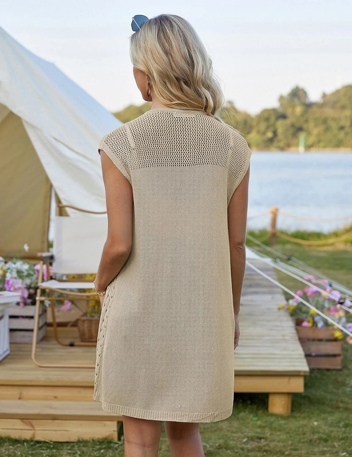 GRACE KARIN Womens Summer Sleeveless Cardigan Vest Lightweight Crochet Cardigan Casual Tie Front Beach Kimono Cardigans