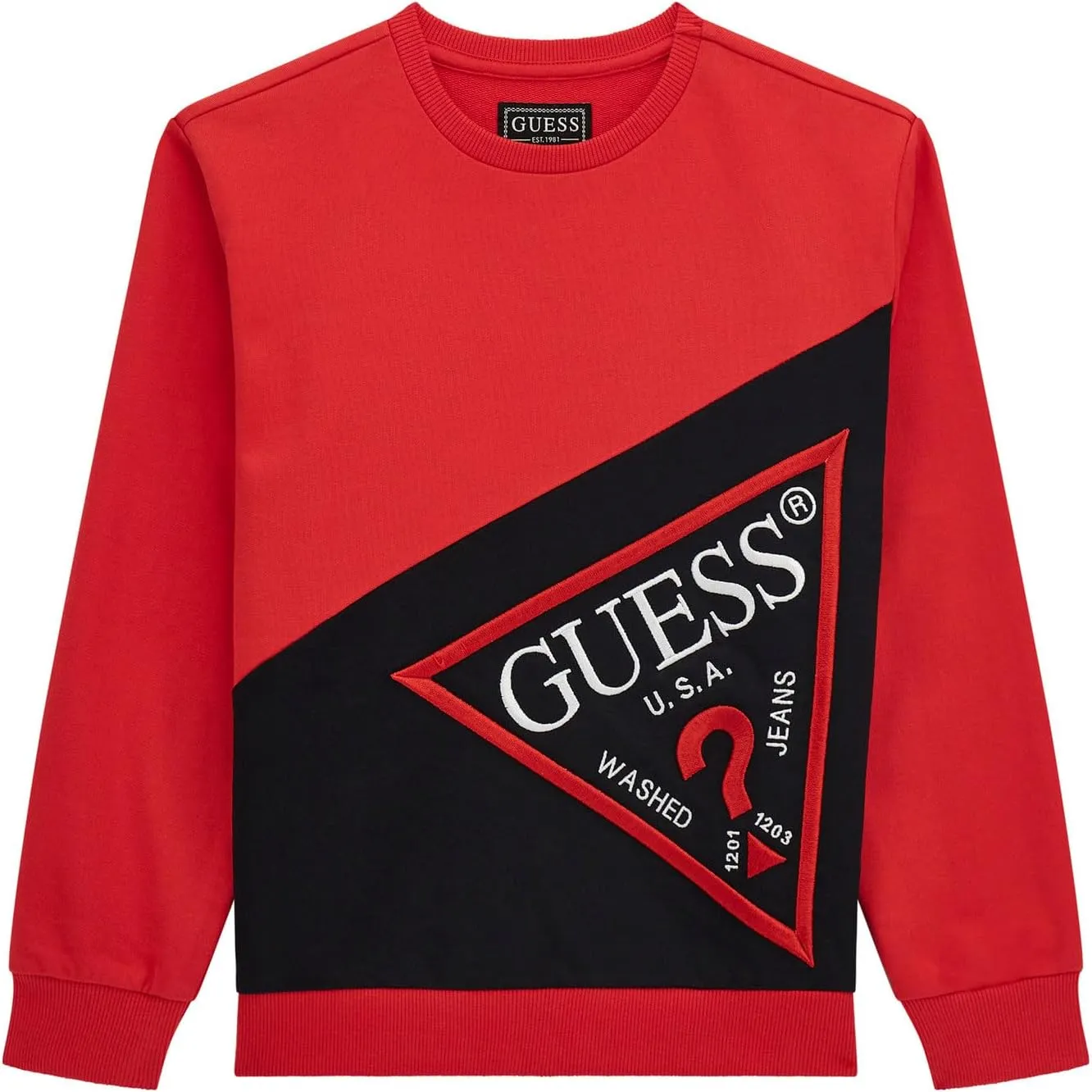 GUESS Boys' Eco Fleece Contrast Crew Neck Sweatshirt