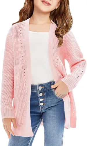 Haloumoning Girls Open Front Cardigan Sweaters Kids Fall Fashion Side Slit Outerwear 5-14 Years