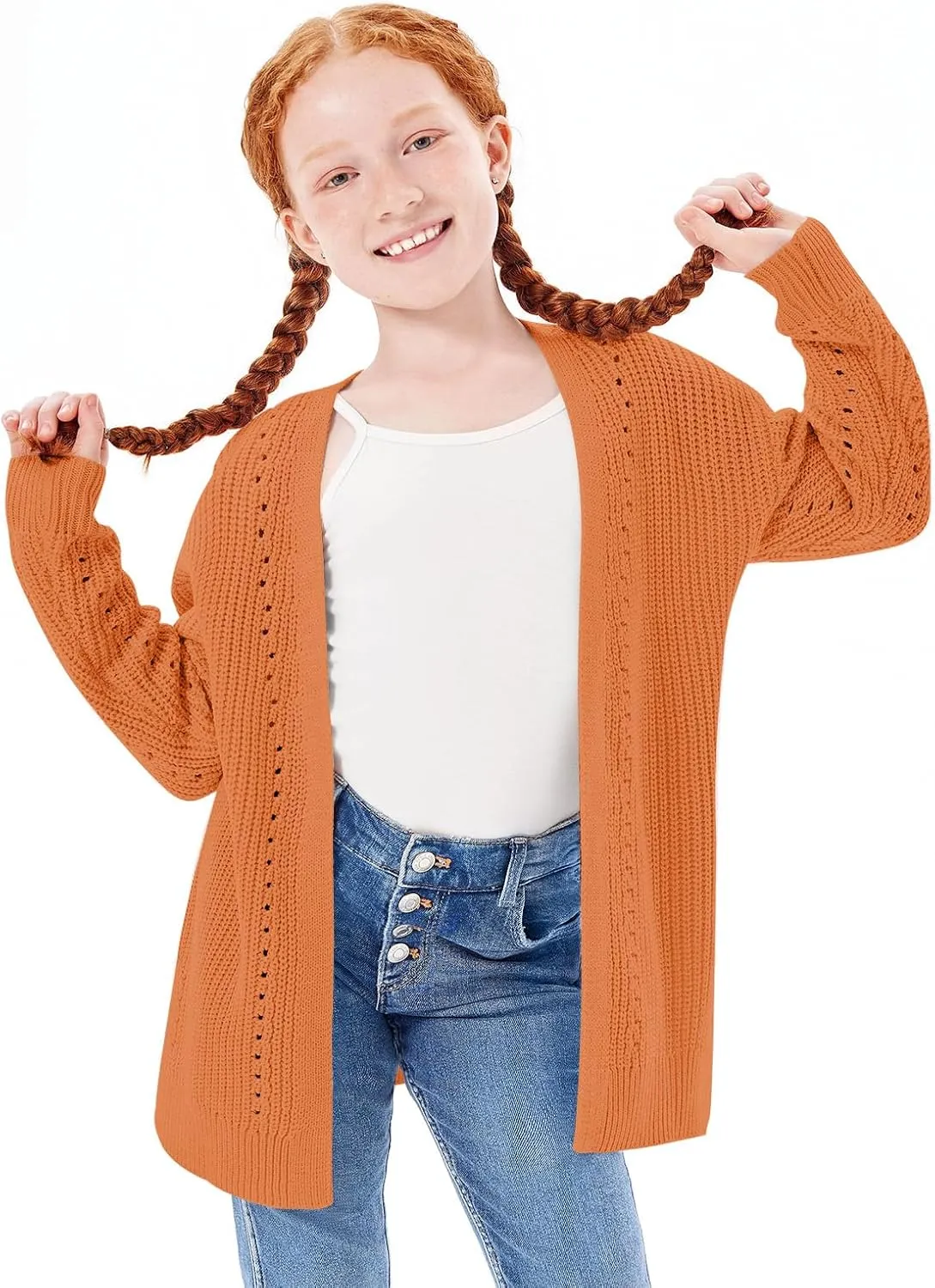Haloumoning Girls Open Front Cardigan Sweaters Kids Fall Fashion Side Slit Outerwear 5-14 Years