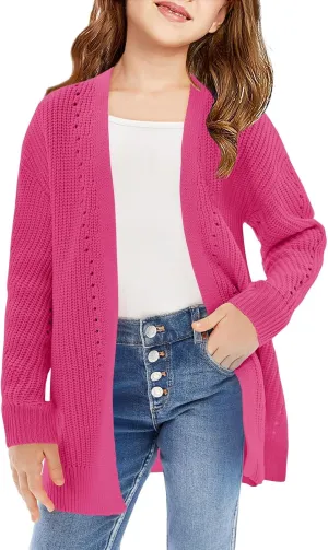 Haloumoning Girls Open Front Cardigan Sweaters Kids Fall Fashion Side Slit Outerwear 5-14 Years