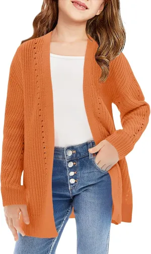 Haloumoning Girls Open Front Cardigan Sweaters Kids Fall Fashion Side Slit Outerwear 5-14 Years