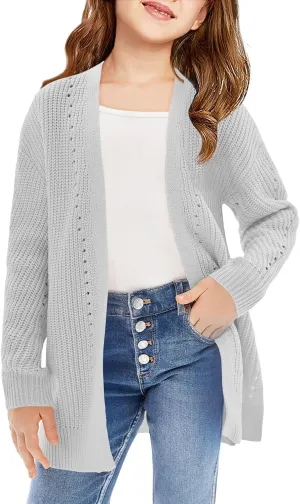 Haloumoning Girls Open Front Cardigan Sweaters Kids Fall Fashion Side Slit Outerwear 5-14 Years
