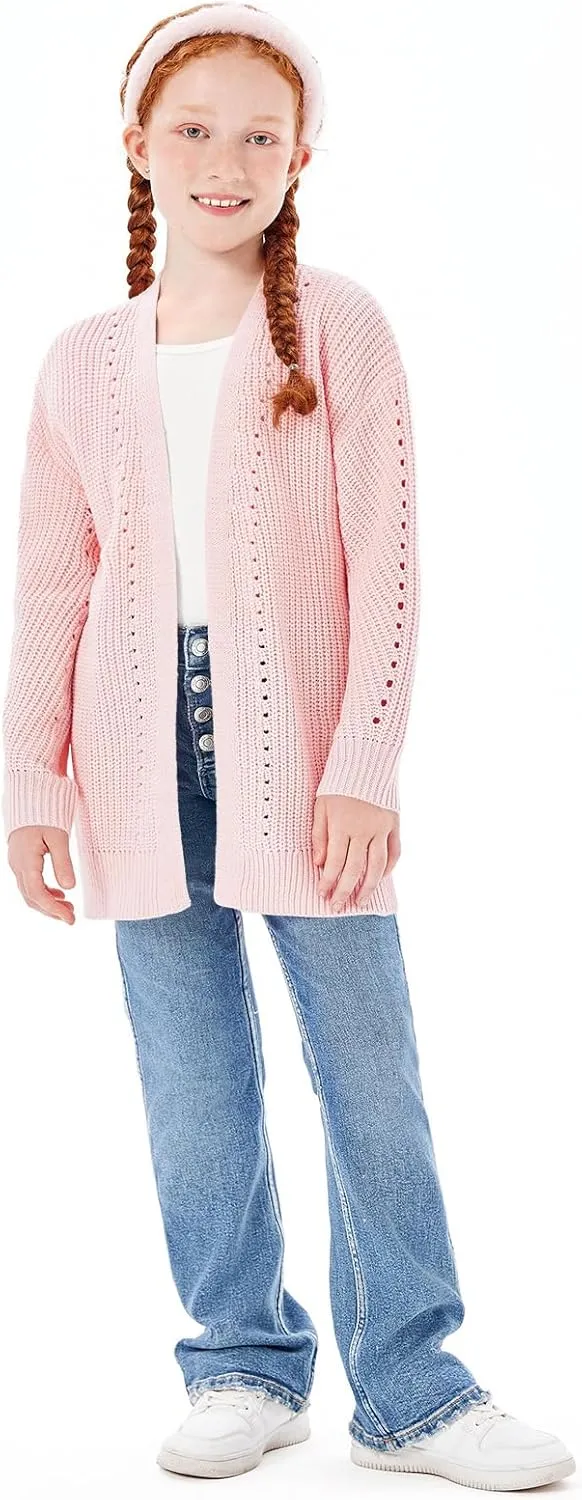 Haloumoning Girls Open Front Cardigan Sweaters Kids Fall Fashion Side Slit Outerwear 5-14 Years