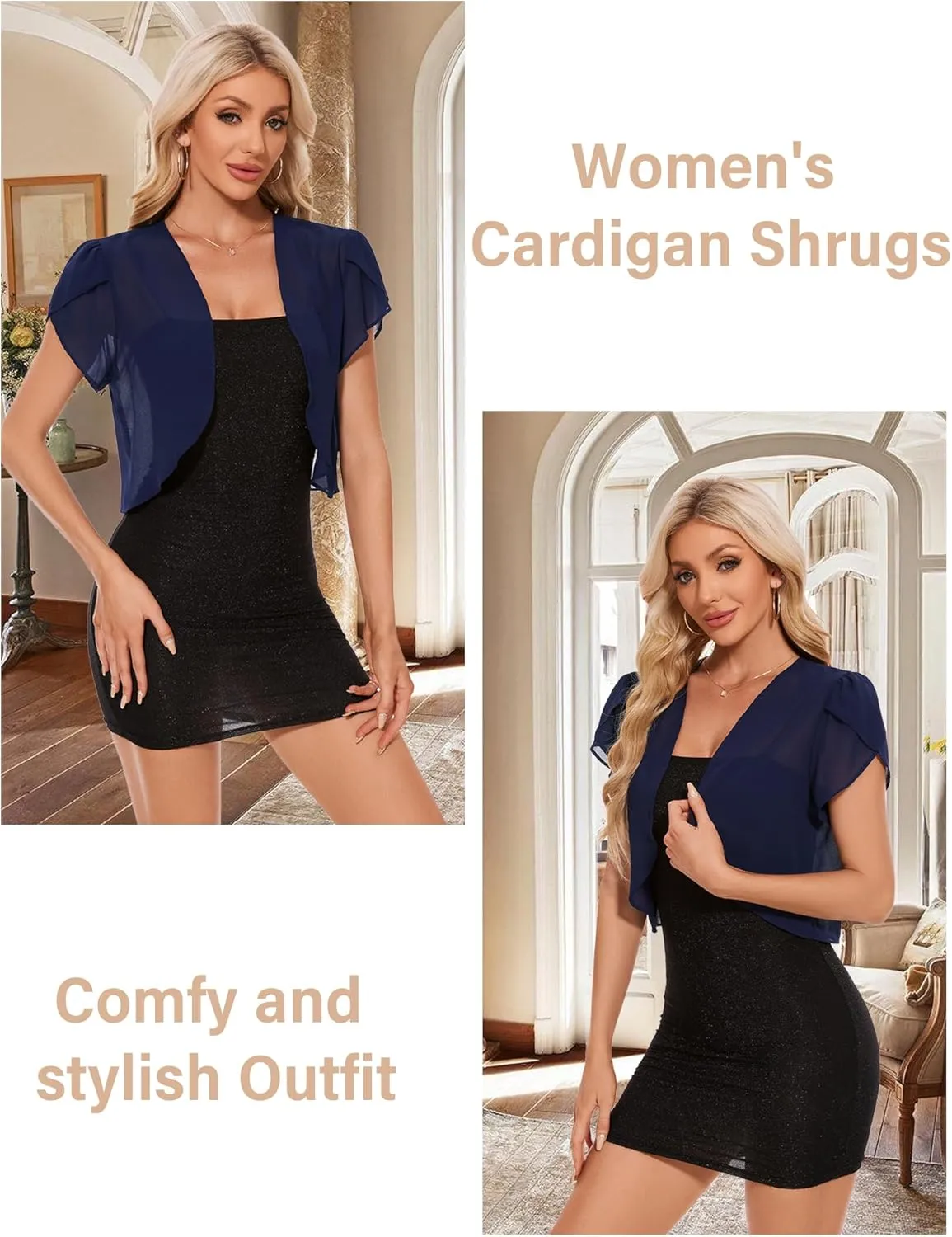 HANERDUN Women Bolero Shrug Summer Chiffon Cropped Cardigan Open Front Sheer Short Sleeve Cropped Cardigans