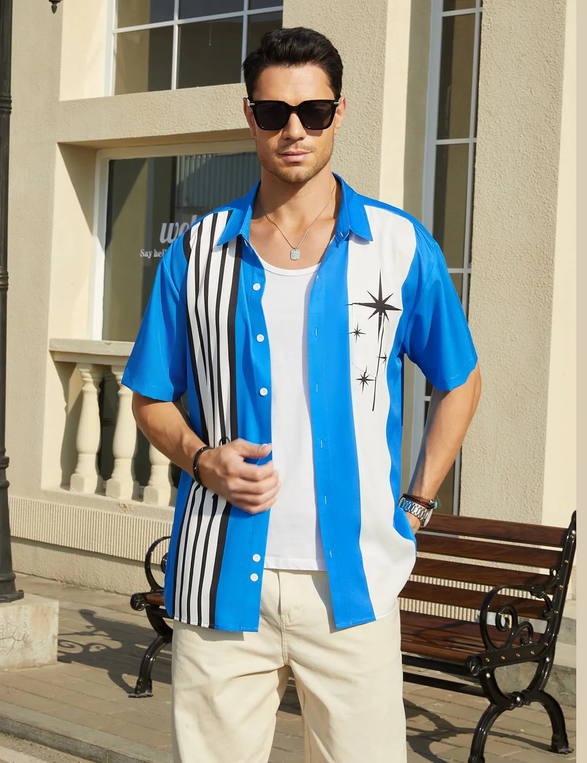 Hardaddy Men's Vintage Bowling Shirt Short Sleeve Button Down Hawaiian Summer Beach Printed Casual Shirts