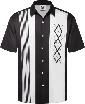Hardaddy Men's Vintage Bowling Shirt Short Sleeve Button Down Hawaiian Summer Beach Printed Casual Shirts