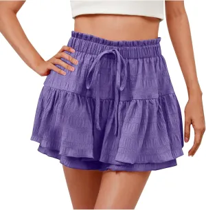 hlysgo Flowy Shorts for Women Casual Boho Ruffle Tiered Skorts High Waisted Drawstring Mini Skirts Tennis Comfy Shorts 2025