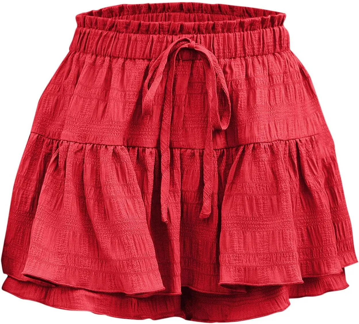 hlysgo Flowy Shorts for Women Casual Boho Ruffle Tiered Skorts High Waisted Drawstring Mini Skirts Tennis Comfy Shorts 2025