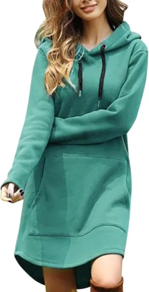 Hoodie Dress for Women 2024 Slim Casual Long Sleeve High Waist Drawstring Pullover Hooded Sweatshirt Dresses