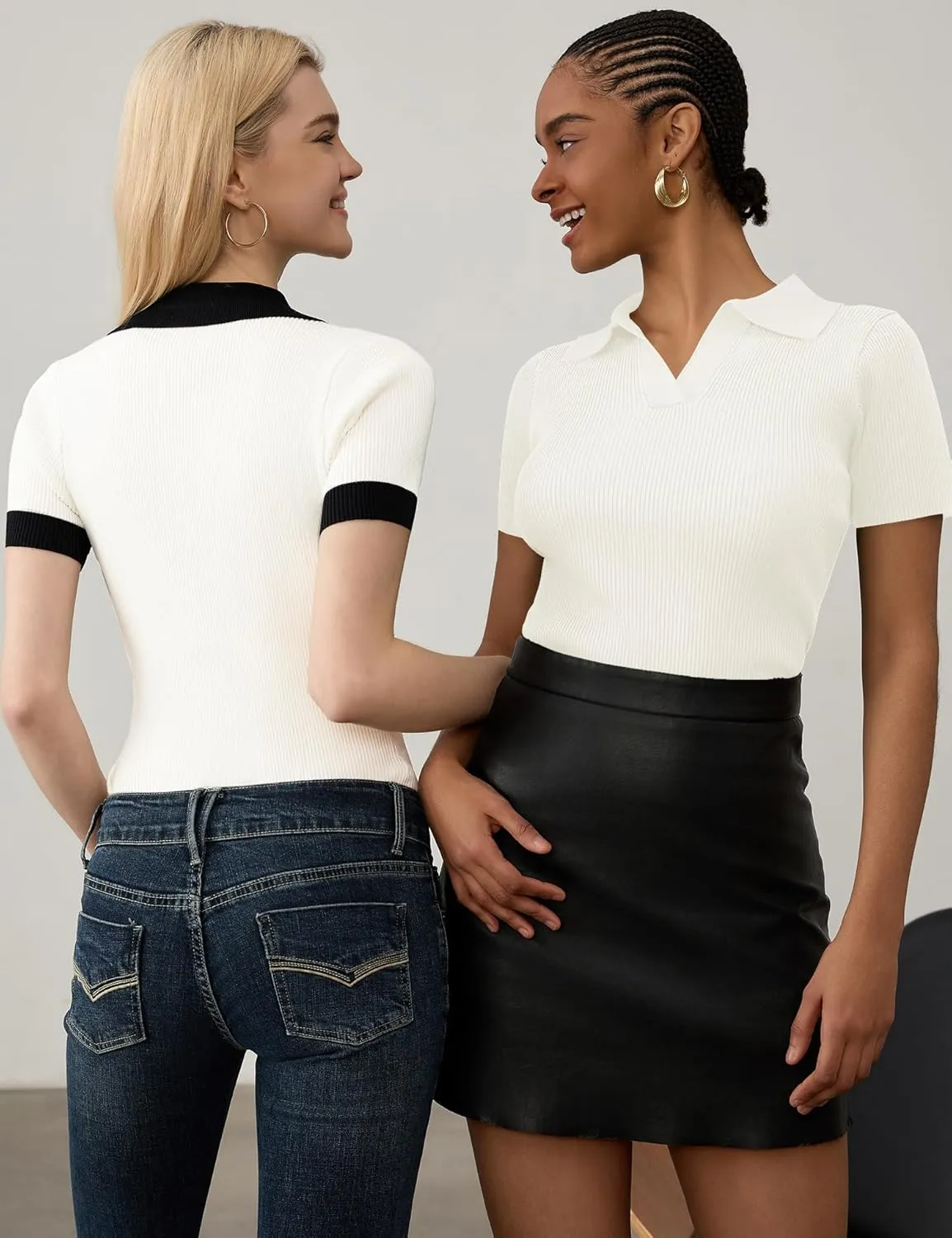 Ivicoer Womens 2025 Summer V Neck Short Sleeve T Shirts Slim Fitted Ribbed Knit Casual Tee Tops