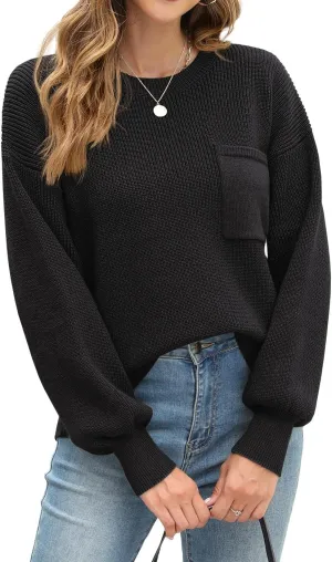 JINKESI Women's Casual Long Sleeve Sweaters Loose Crewneck Knit Solid Oversized Pullover Sweater Trendy Outfits