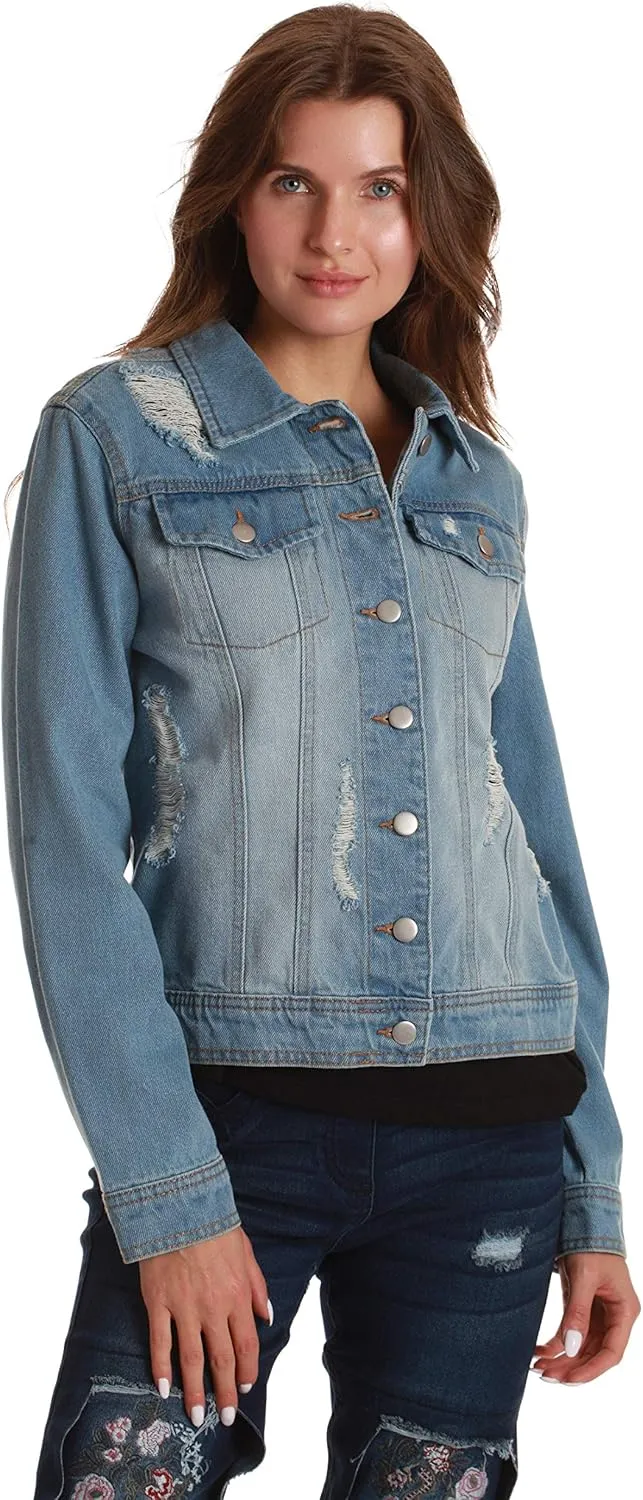 Just Love Denim Jacket for Women Distressed Casual Trucker Jean Jacket