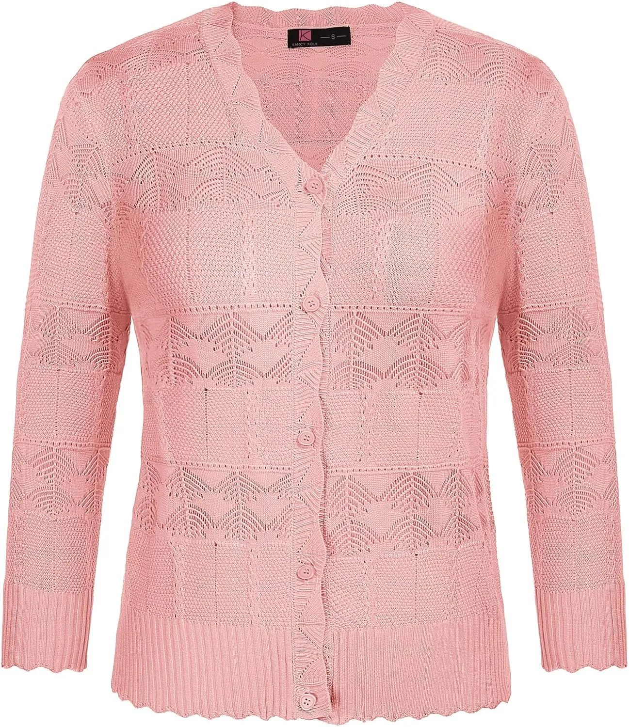 KANCY KOLE Women's 3/4 Sleeve Cropped Cardigan Casual Elegant Shrugs Lightweight Button Front Sweater for Dresses Tops