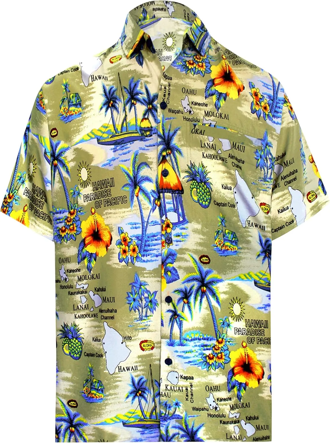 LA LEELA Men's Hawaiian Shirt Pocket Camp