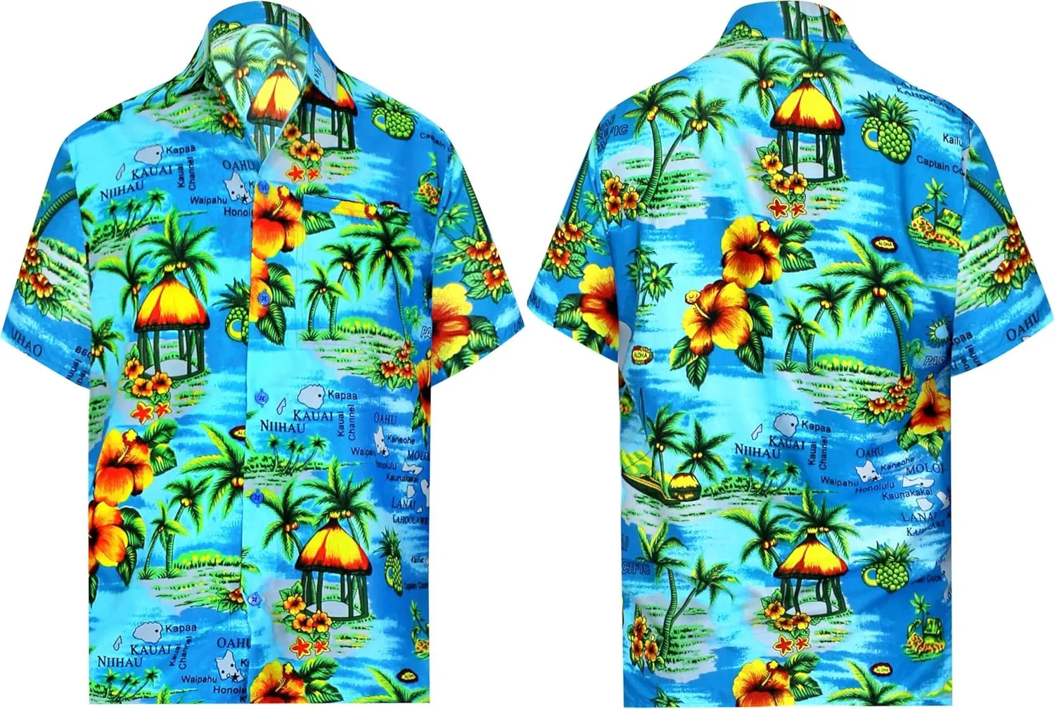 LA LEELA Men's Hawaiian Shirt Pocket Camp