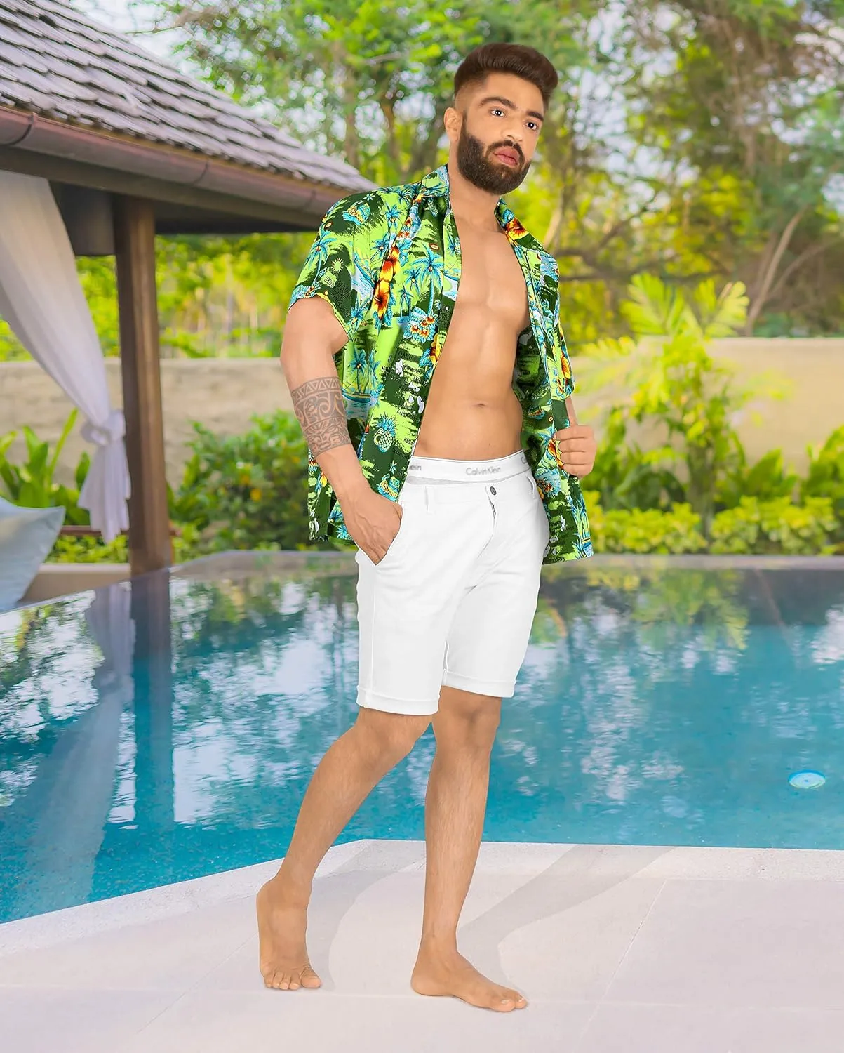 LA LEELA Men's Hawaiian Shirt Pocket Camp